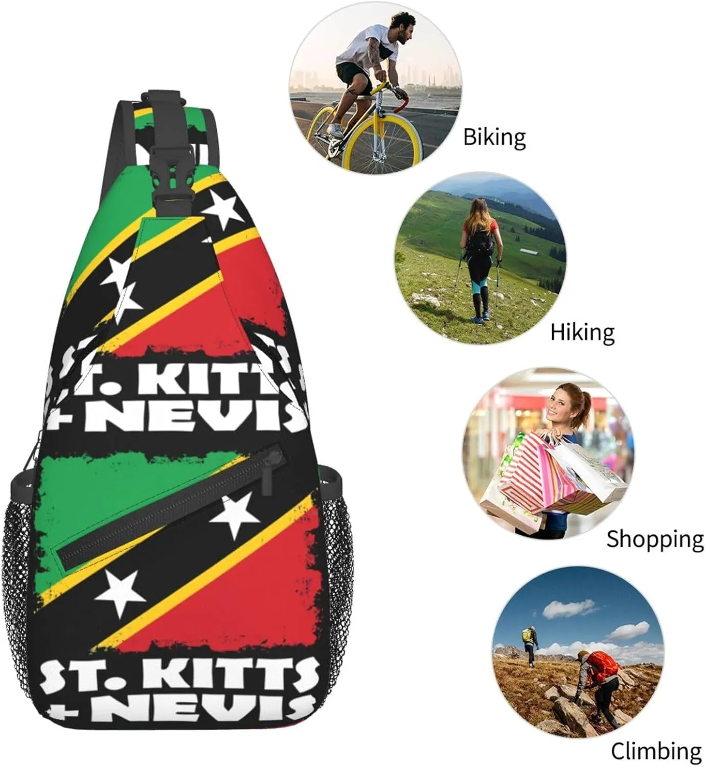 St Kitts And Nevis National Flag Chest Sling Bag Crossbody Shoulder Backpack Bag Gym Cycling Daypack Travel Hiking Cross Bag