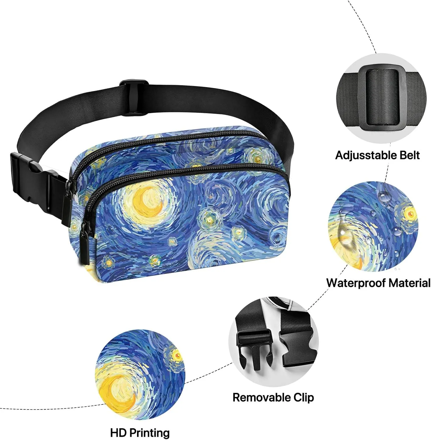 Star Night Fanny Pack for Women Belt Bag Fashion Waist Pouch with Adjustable Strap for Sports Running Traveling Hiking Camping Cycling
