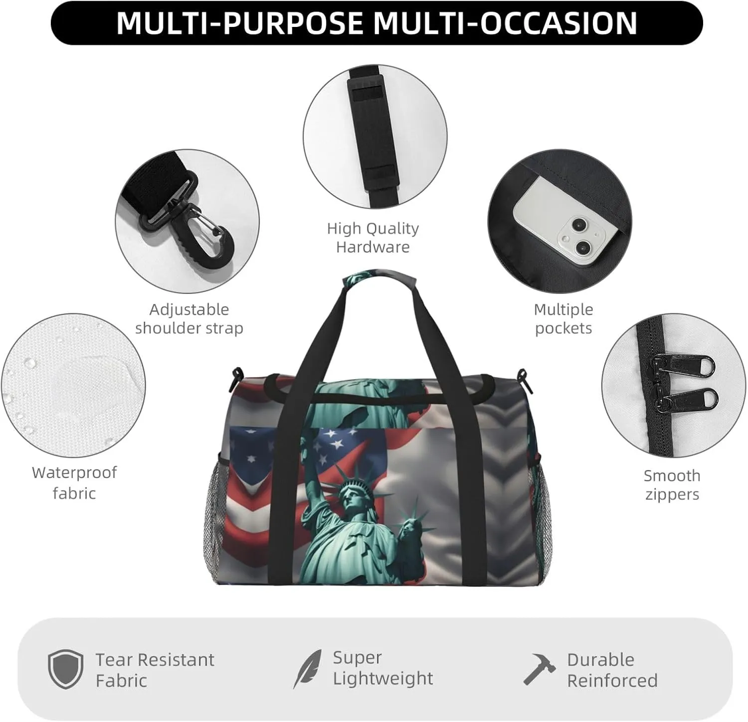 Statue Of Liberty Flag Travel Bag, Weekender Bags For Women Men For Outdoor Adventures, Ideal For Camping And Hiking