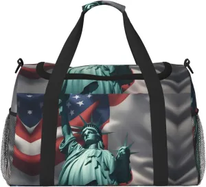 Statue Of Liberty Flag Travel Bag, Weekender Bags For Women Men For Outdoor Adventures, Ideal For Camping And Hiking