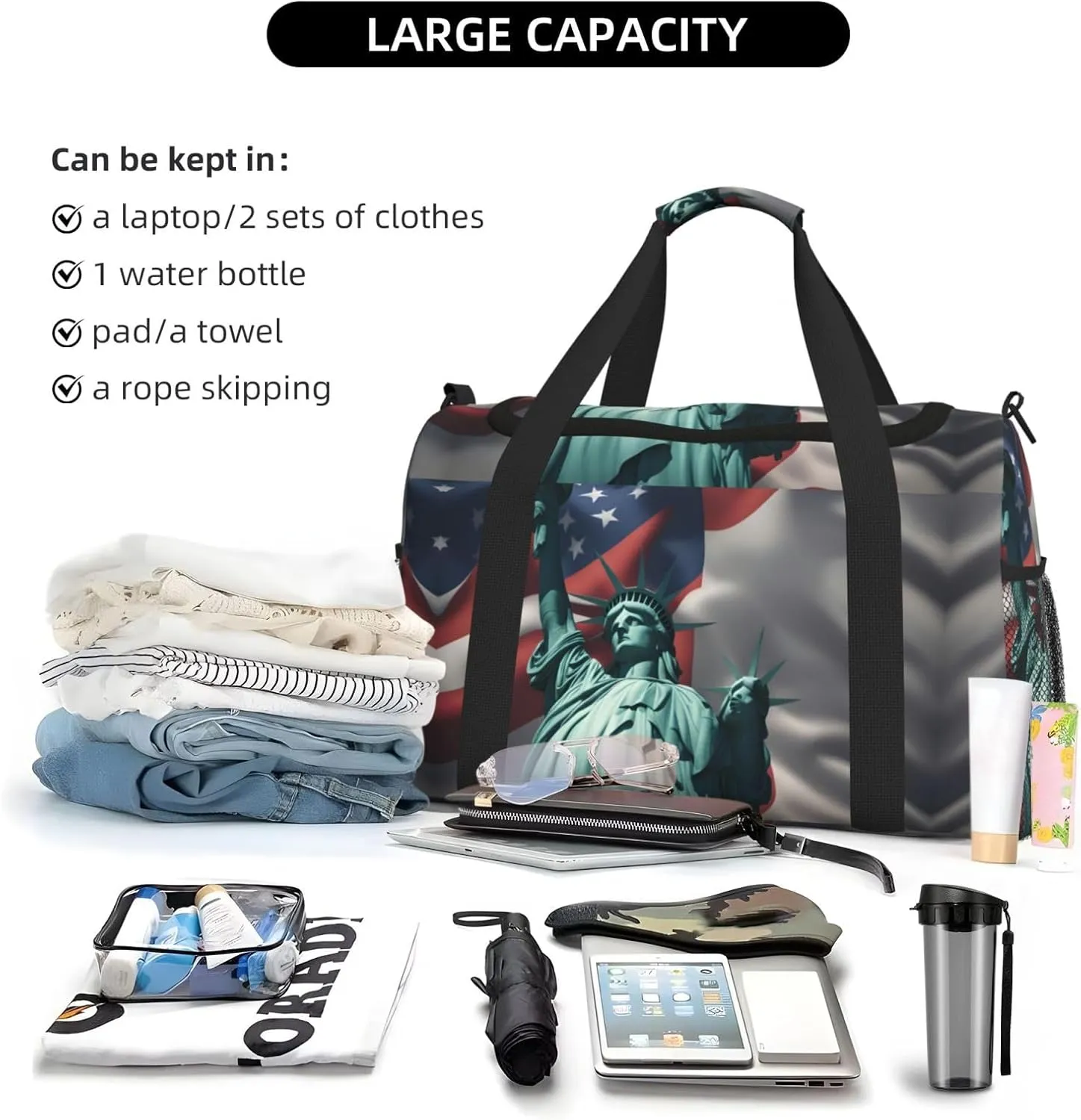 Statue Of Liberty Flag Travel Bag, Weekender Bags For Women Men For Outdoor Adventures, Ideal For Camping And Hiking