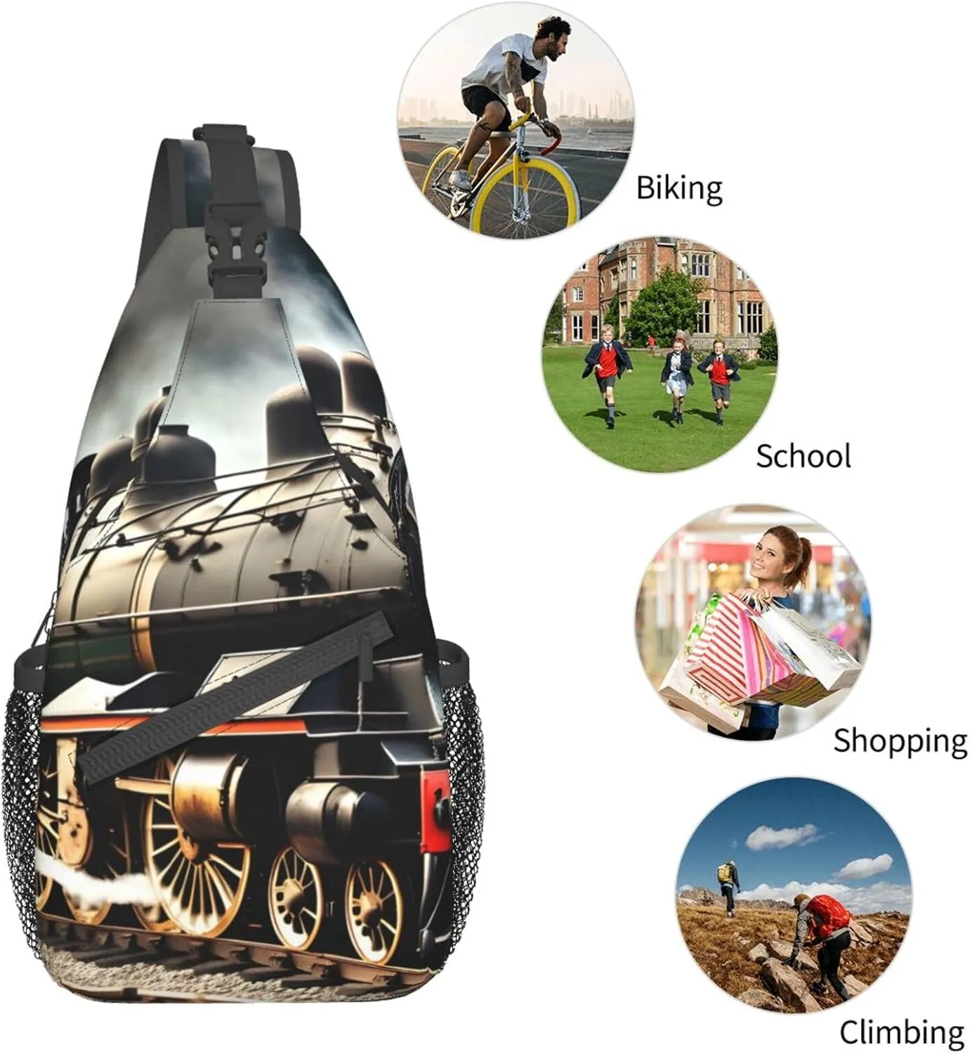 Steam Locomotive Train High Storage Capacity Chest Bag Diagonally Sling Backpack Crossbody Shoulder Bag For Men Women