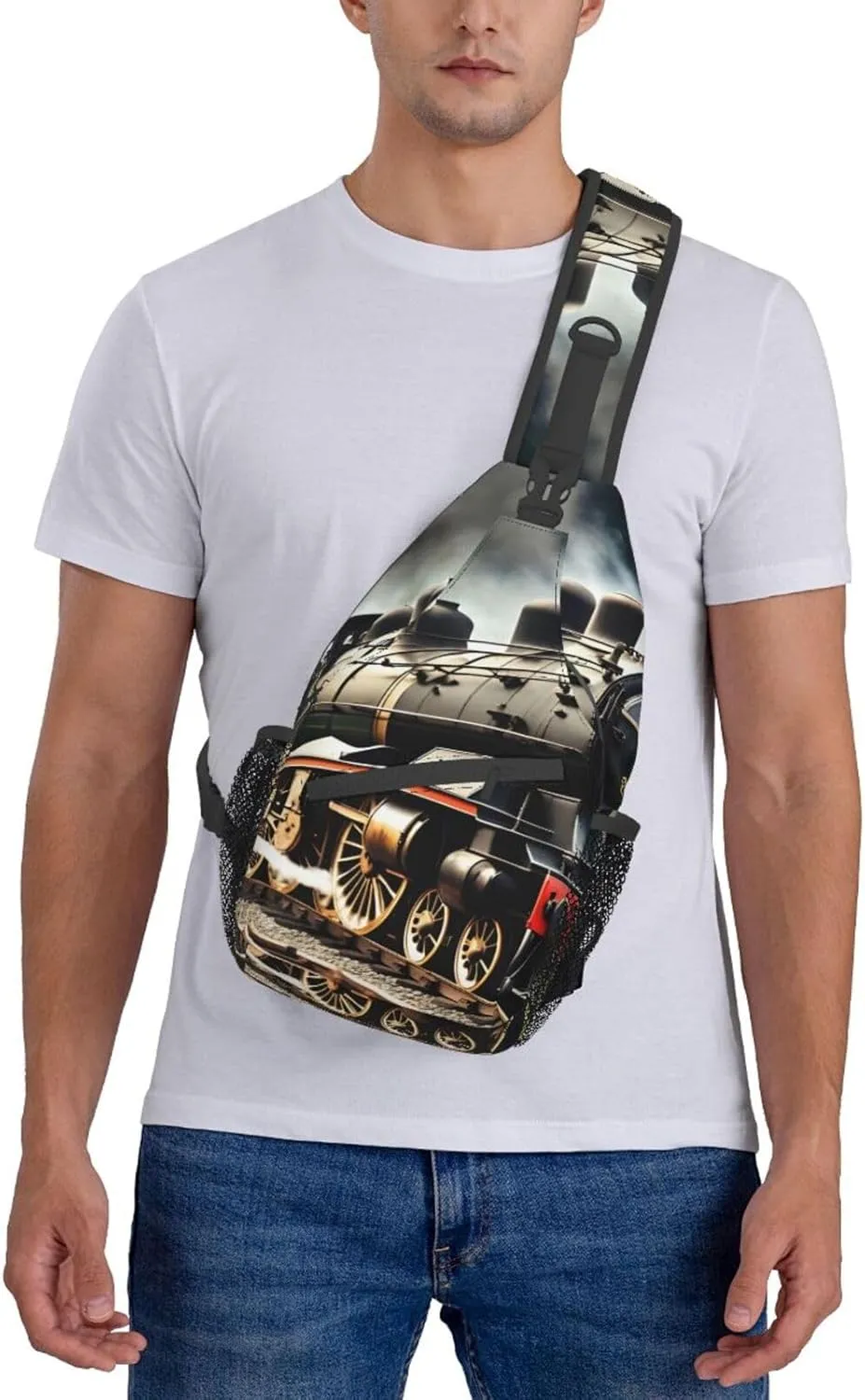 Steam Locomotive Train High Storage Capacity Chest Bag Diagonally Sling Backpack Crossbody Shoulder Bag For Men Women