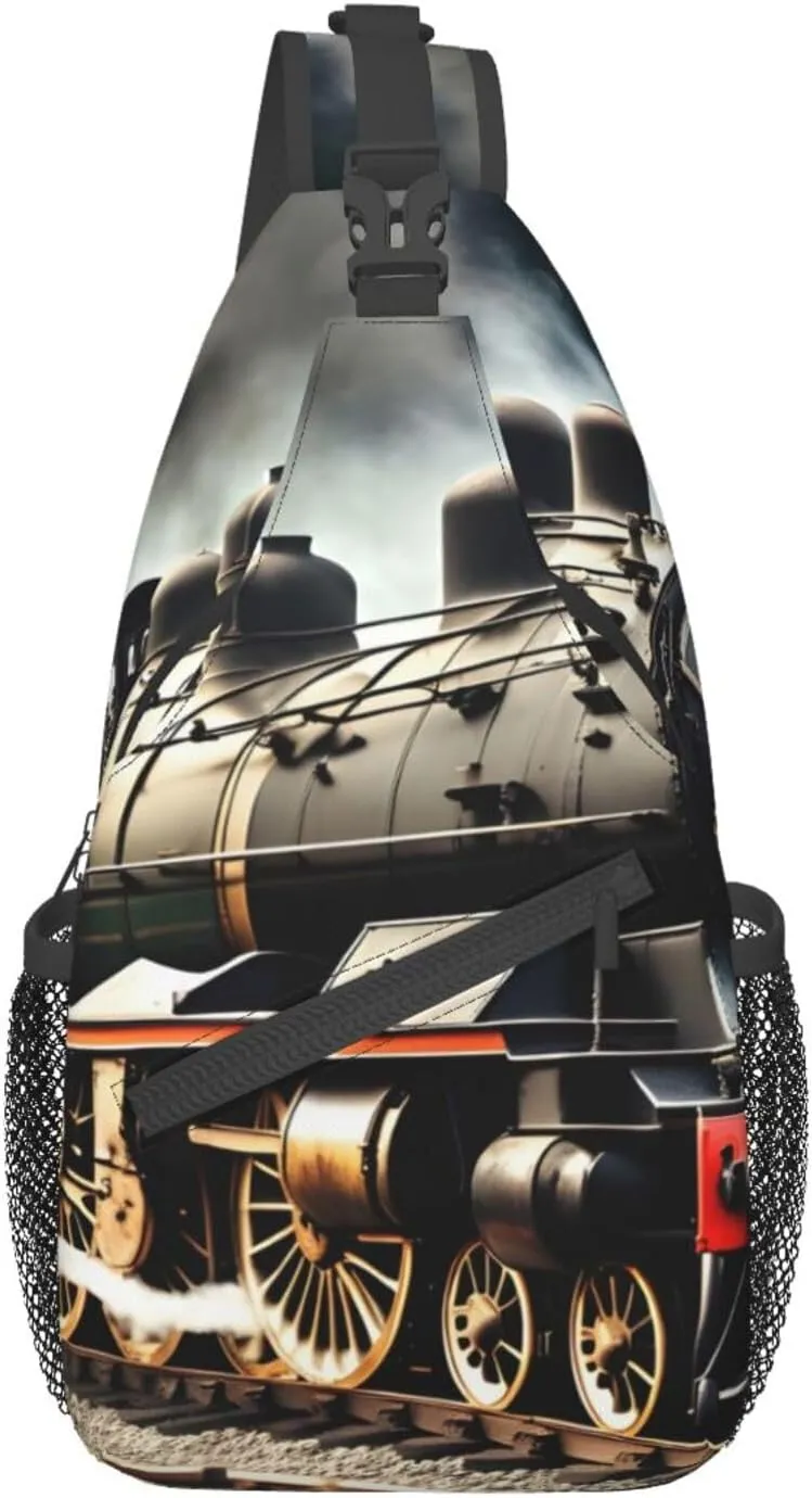 Steam Locomotive Train High Storage Capacity Chest Bag Diagonally Sling Backpack Crossbody Shoulder Bag For Men Women