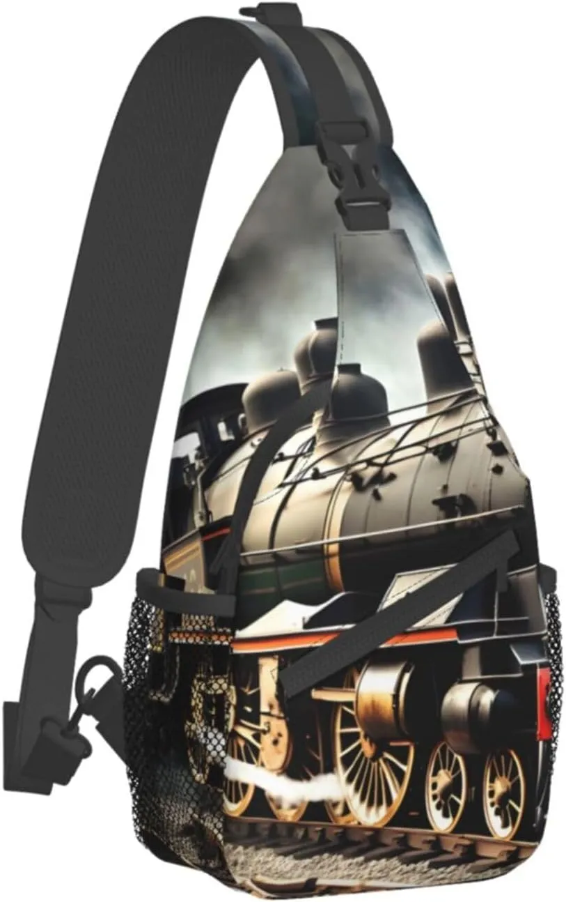 Steam Locomotive Train High Storage Capacity Chest Bag Diagonally Sling Backpack Crossbody Shoulder Bag For Men Women
