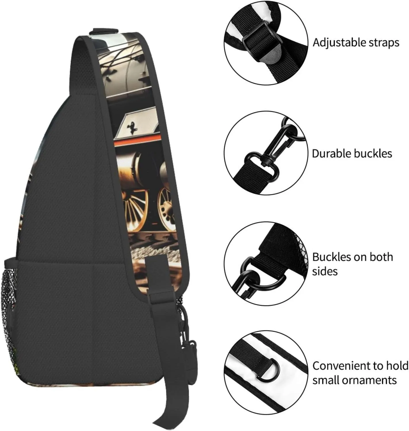 Steam Locomotive Train High Storage Capacity Chest Bag Diagonally Sling Backpack Crossbody Shoulder Bag For Men Women