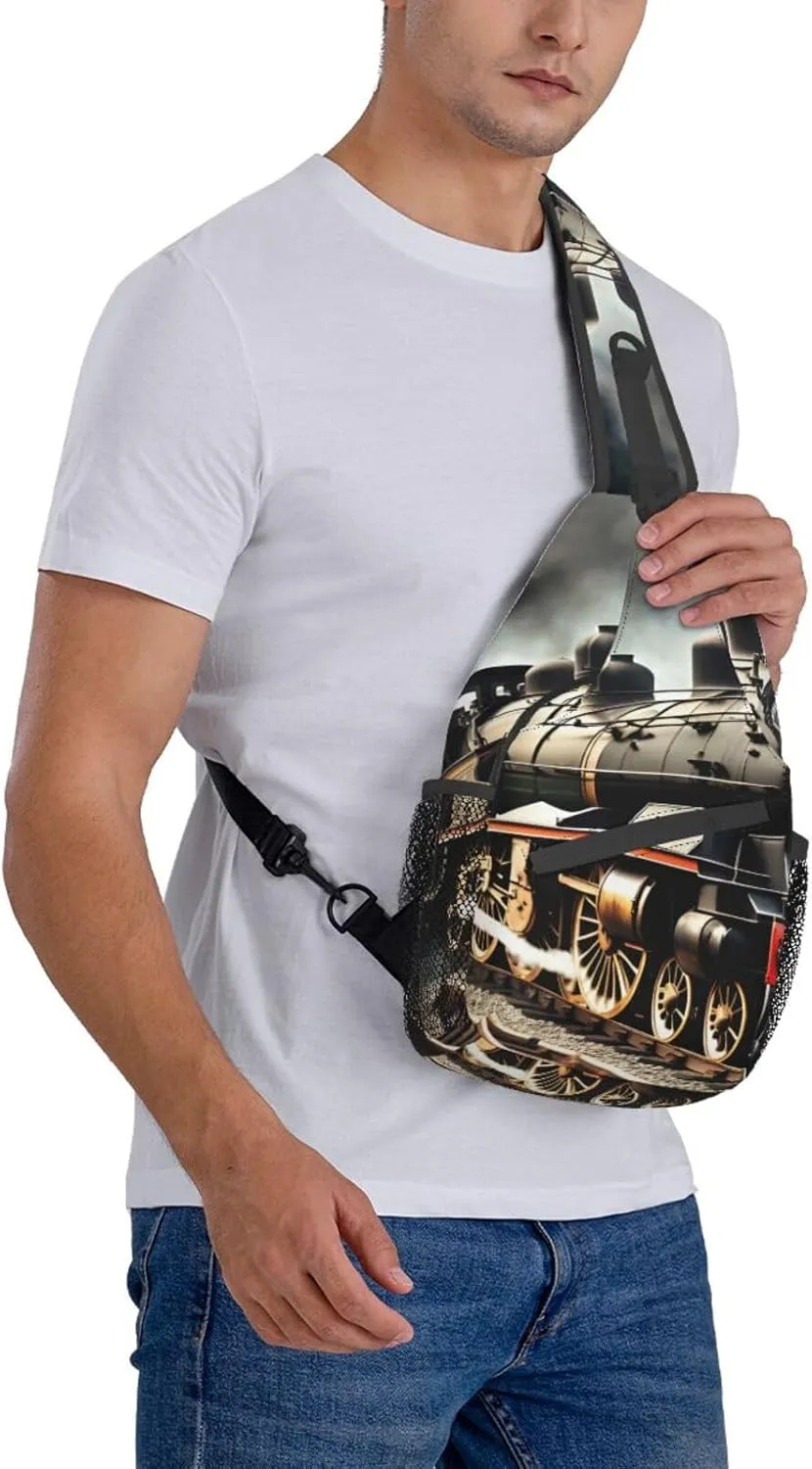 Steam Locomotive Train High Storage Capacity Chest Bag Diagonally Sling Backpack Crossbody Shoulder Bag For Men Women