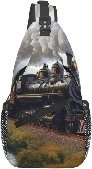 Steam Locomotive Train Landscape Pattern Sling Bag Cross Body Bag Shoulder Bag Fanny Pack Travel Hiking Daypack For Women Men