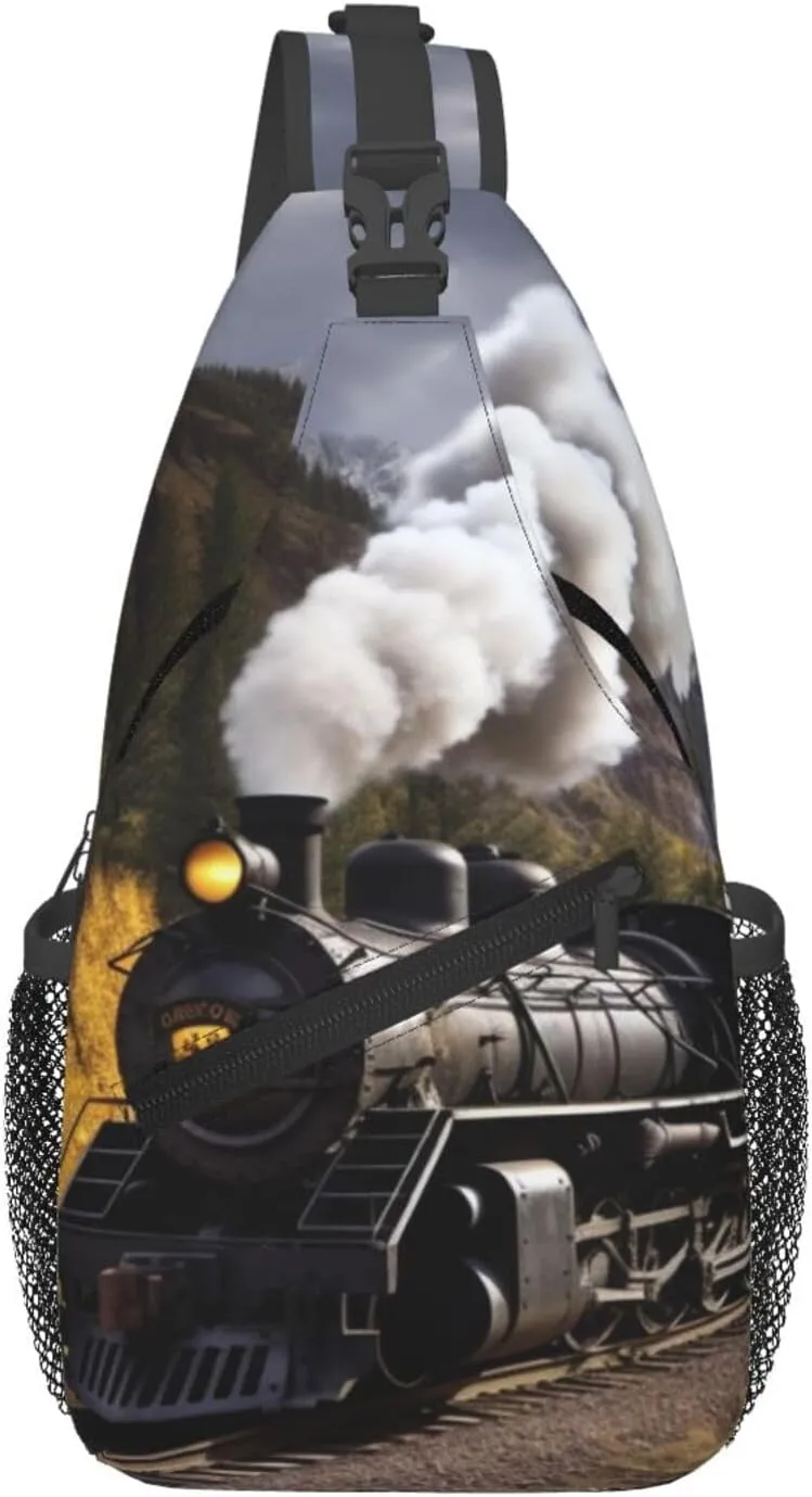 Steam Locomotive Train Sling Bag Backpack For Men Cross Chest Bag Crossbody Shoulder Bag Travel Hiking Daypack