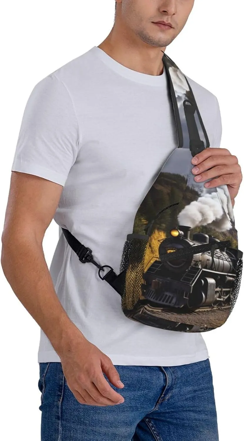 Steam Locomotive Train Sling Bag Backpack For Men Cross Chest Bag Crossbody Shoulder Bag Travel Hiking Daypack