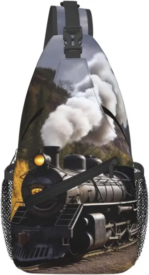 Steam Locomotive Train Sling Bag Backpack For Men Cross Chest Bag Crossbody Shoulder Bag Travel Hiking Daypack