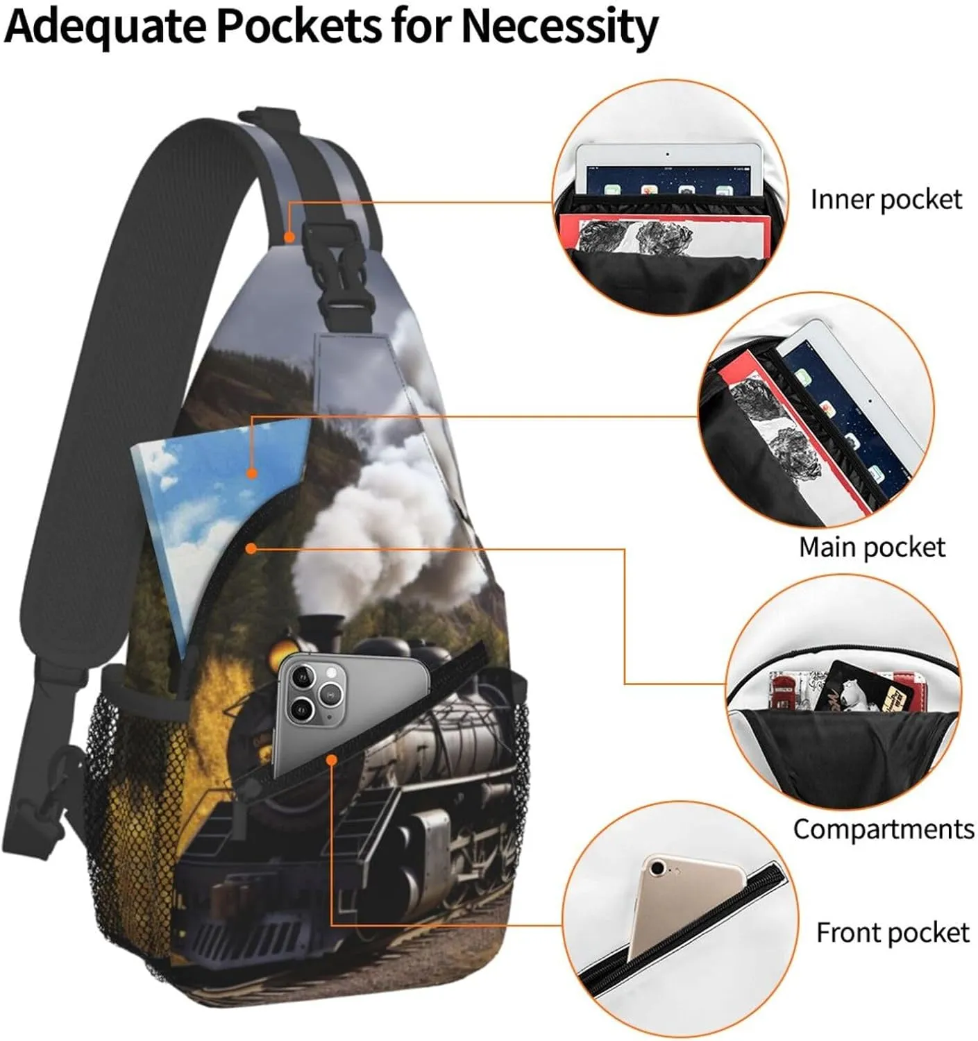 Steam Locomotive Train Sling Bag Backpack For Men Cross Chest Bag Crossbody Shoulder Bag Travel Hiking Daypack