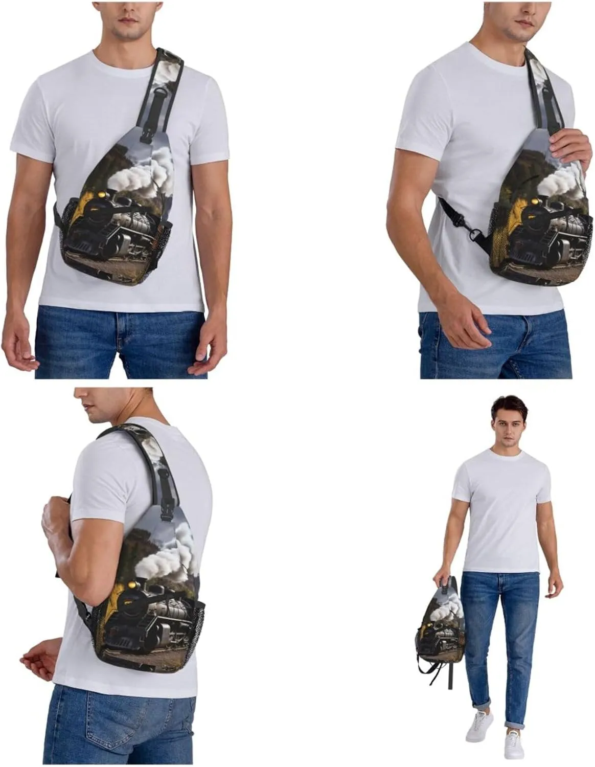 Steam Locomotive Train Sling Bag Backpack For Men Cross Chest Bag Crossbody Shoulder Bag Travel Hiking Daypack