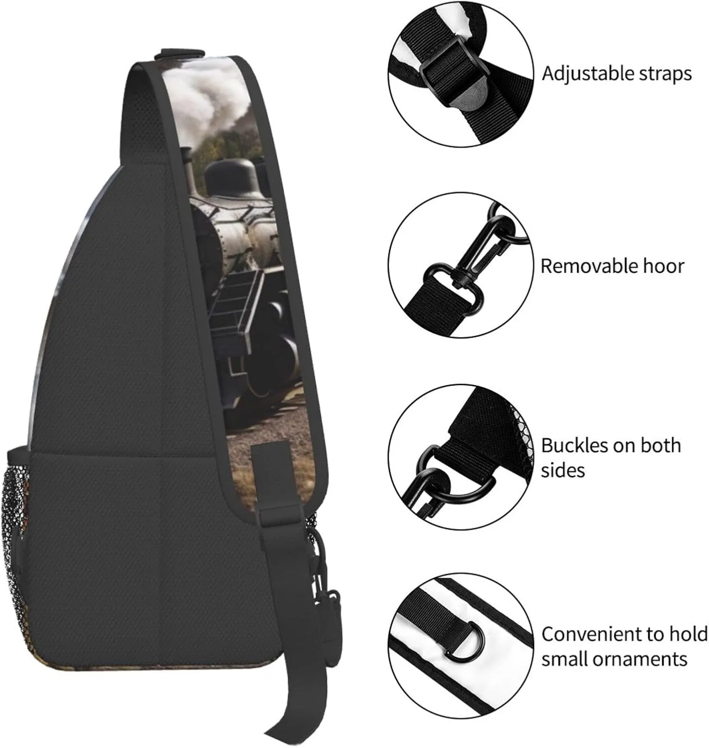 Steam Locomotive Train Sling Bag Backpack For Men Cross Chest Bag Crossbody Shoulder Bag Travel Hiking Daypack