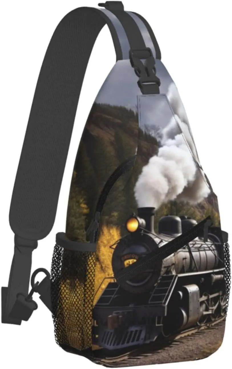Steam Locomotive Train Sling Bag Backpack For Men Cross Chest Bag Crossbody Shoulder Bag Travel Hiking Daypack