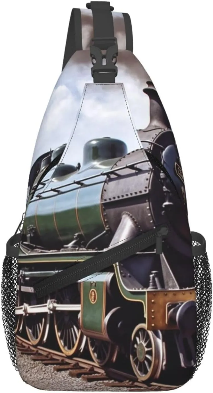 Steam Locomotive Train Sling Bag for Men Women Crossbody Chest Bag Sling Backpack Travel Hiking Daypack Outdoor