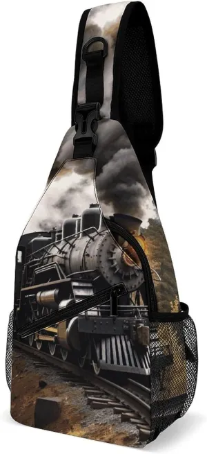 Steam Train Crossbody Sling Bag for Women Men Sling Backpack Travel Chest Bag Pack Man Purse Shoulder Bags Daypack for Travel Hiking Cycling