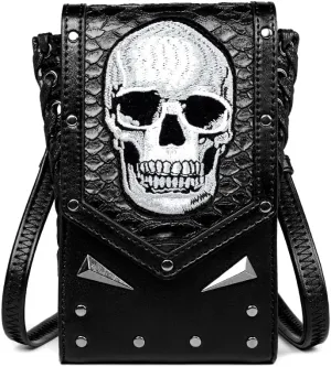 Steampunk Small Crossbody Bag Shoulder Purse Cellphone Wallet Satchel Gothic Waist Fanny Pack Chain Belt Purse Pouch (FBG088BK)