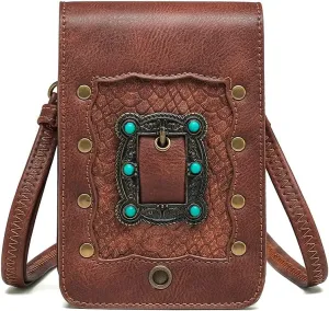 Steampunk Small Crossbody Bag Shoulder Purse Cellphone Wallet Satchel Gothic Waist Fanny Pack Chain Belt Purse Pouch (FBG090BN)