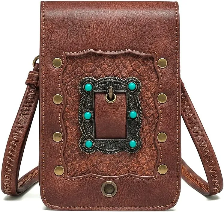Steampunk Small Crossbody Bag Shoulder Purse Cellphone Wallet Satchel Gothic Waist Fanny Pack Chain Belt Purse Pouch (FBG090BN)