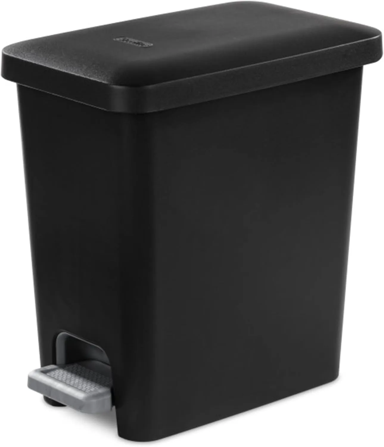 Sterilite 2.7 Gallon Rectangular Step On Kitchen Trash Bin Plastic Indoor Wastebasket with Removable Liner and Bag Holding Feature, Black (8 Pack)