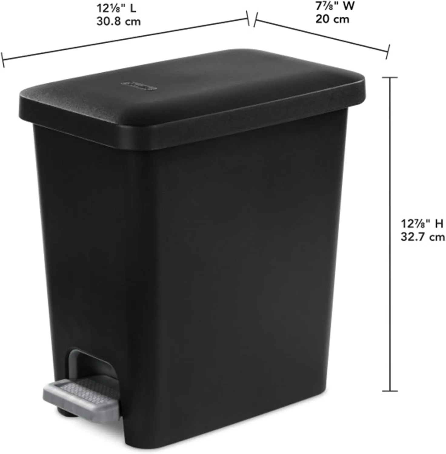 Sterilite 2.7 Gallon Rectangular Step On Kitchen Trash Bin Plastic Indoor Wastebasket with Removable Liner and Bag Holding Feature, Black (8 Pack)