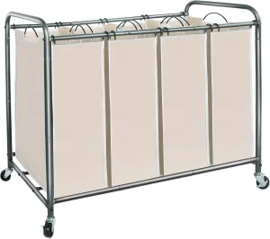 STORAGE MANIAC Laundry Sorter 4 Section, Laundry Hamper with Wheels, Laundry Basket Sorter, Laundry Separator Hamper, Laundry Divider Hamper, 4 Bag Laundry Hamper with Wheels and Removable Bags, Beige