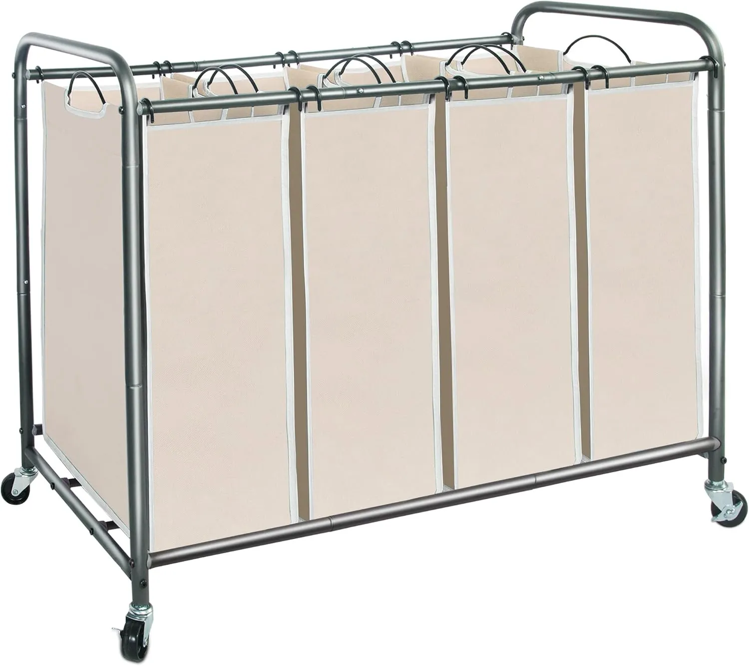 STORAGE MANIAC Laundry Sorter 4 Section, Laundry Hamper with Wheels, Laundry Basket Sorter, Laundry Separator Hamper, Laundry Divider Hamper, 4 Bag Laundry Hamper with Wheels and Removable Bags, Beige