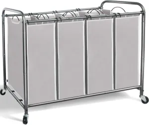 STORAGE MANIAC Laundry Sorter 4 Section, Laundry Hamper with Wheels, Laundry Basket Sorter, Laundry Separator Hamper, Laundry Divider Hamper, 4 Bag Laundry Hamper with Wheels and Removable Bags, Gray