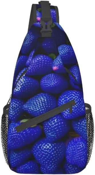 Strawberry blue Sling Backpack Chest Bag Fun Design Cute Sling Bag Positive Crossbody Backpack For Hiking Daypack Chest Bag Travel, Hiking