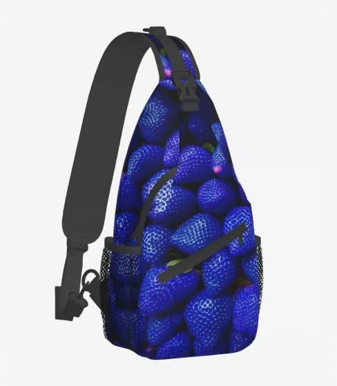 Strawberry blue Sling Backpack Chest Bag Fun Design Cute Sling Bag Positive Crossbody Backpack For Hiking Daypack Chest Bag Travel, Hiking
