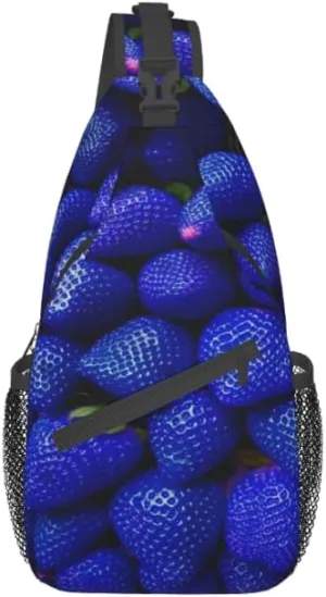 Strawberry blue Sling Backpack Chest Bag Fun Design Cute Sling Bag Positive Crossbody Backpack For Hiking Daypack Chest Bag Travel, Hiking