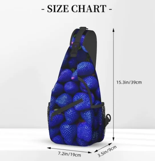 Strawberry blue Sling Backpack Chest Bag Fun Design Cute Sling Bag Positive Crossbody Backpack For Hiking Daypack Chest Bag Travel, Hiking