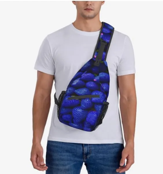 Strawberry blue Sling Backpack Chest Bag Fun Design Cute Sling Bag Positive Crossbody Backpack For Hiking Daypack Chest Bag Travel, Hiking