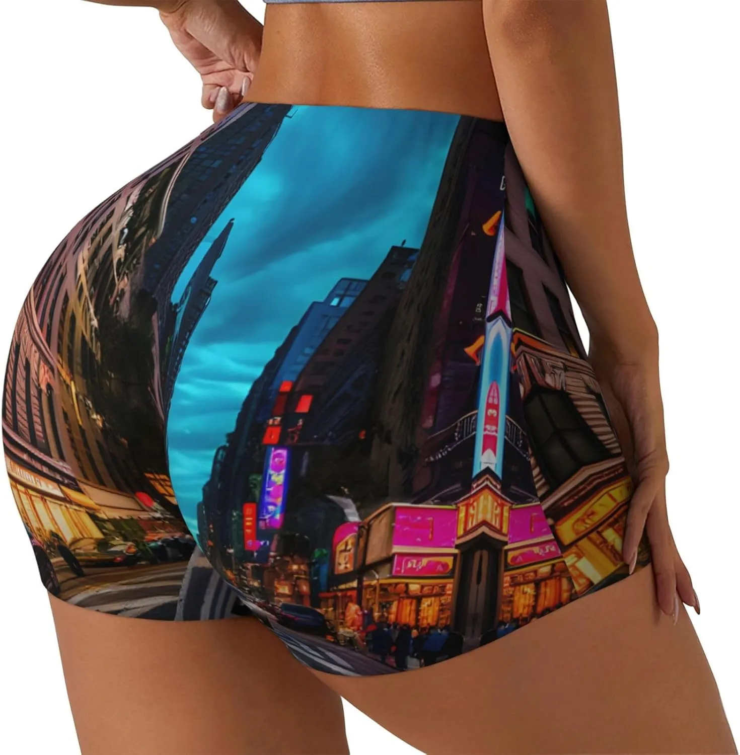 Streets of New York City Print Elastic Summer Comfy Shorts Seamless High-Waisted Contour Yoga Running Daily Wear