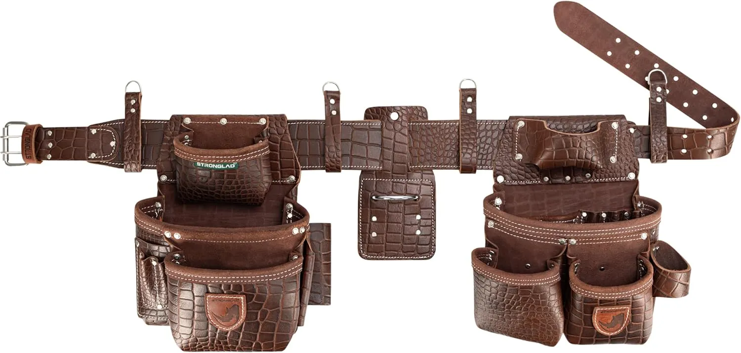 STRONGLAD Leather Carpenter Tool Belt—Top Full-Grain with 21 Pockets—Heavy Duty Framing Tool Belt & Carpenter Bags for Construction PR1000