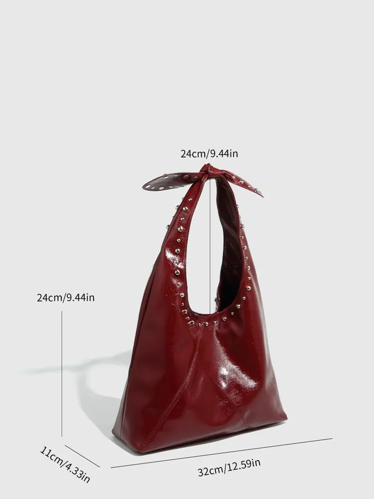 Studded Hobo Purses Women 2025 Spring Trendy 90s Y2k Punk Bowknot Shoulder Bag Soft Leather Underarm Tote Handbag