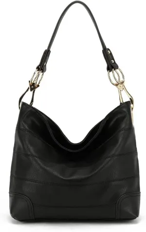 Style Strategy PU Leather Slouchy Hobo with Stitching Detail and Claw Hardware - Fashion Shoulder Handbag for Women