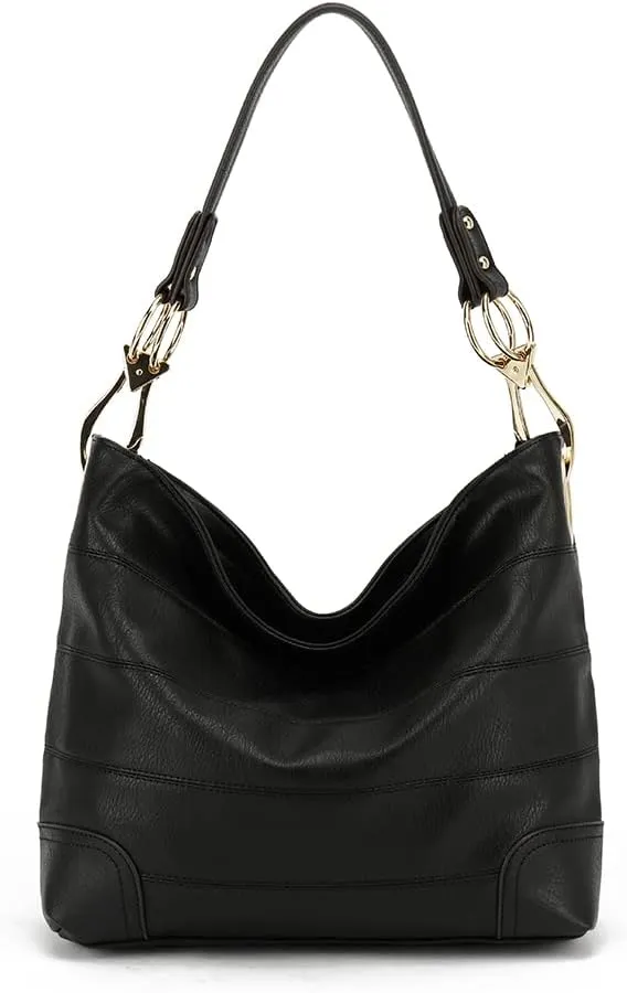 Style Strategy PU Leather Slouchy Hobo with Stitching Detail and Claw Hardware - Fashion Shoulder Handbag for Women