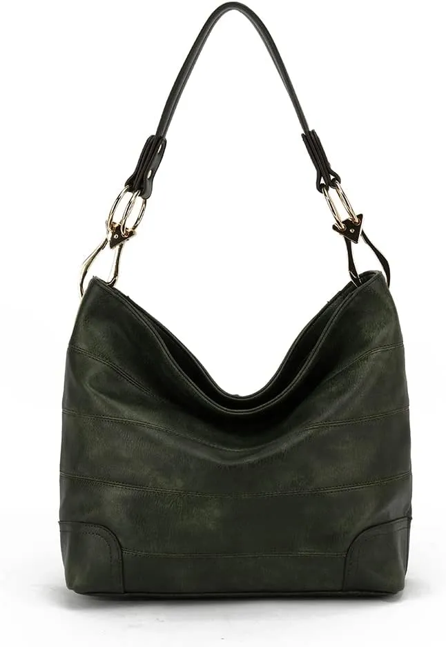 Style Strategy PU Leather Slouchy Hobo with Stitching Detail and Claw Hardware - Fashion Shoulder Handbag for Women