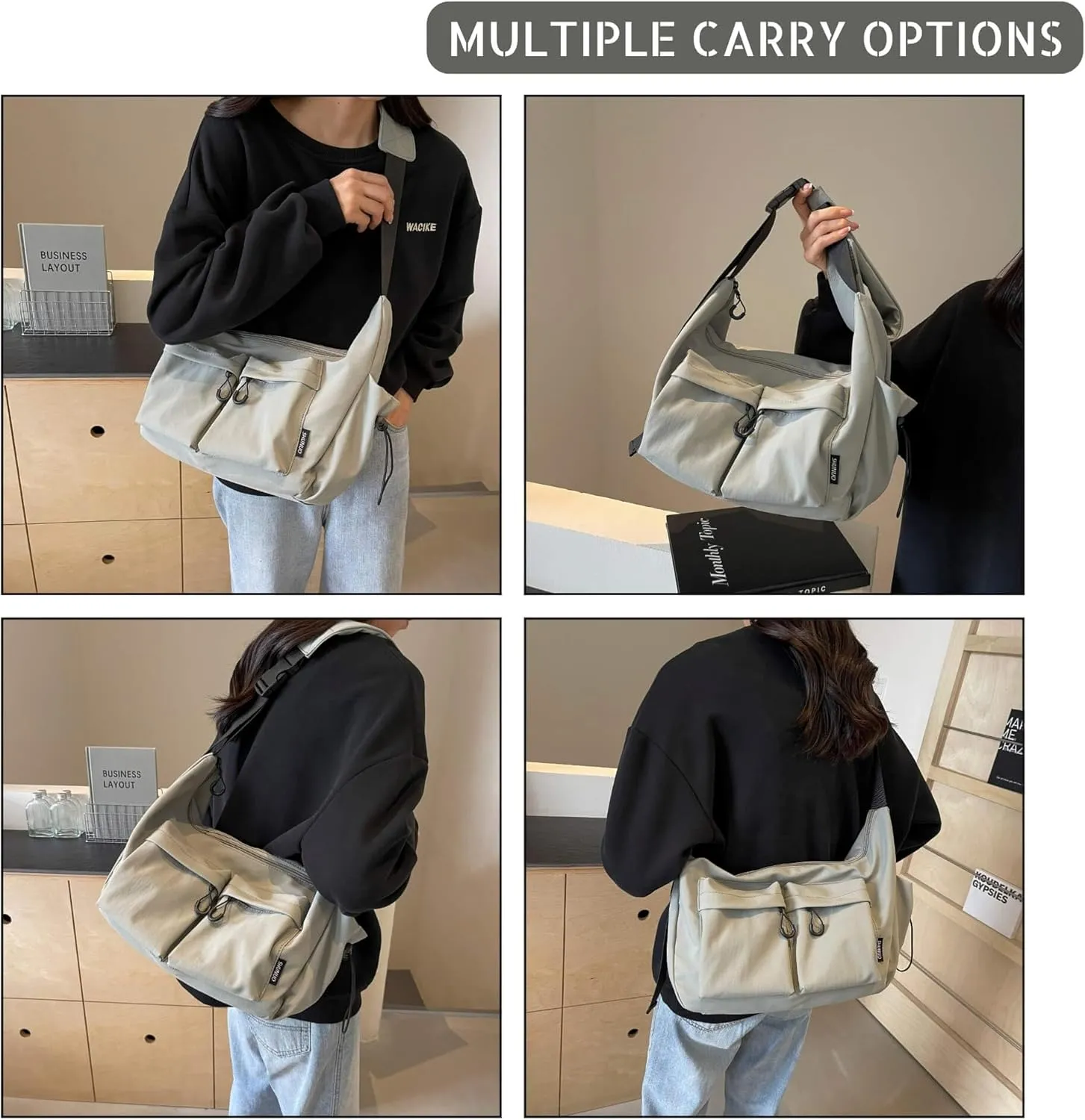 Stylish Canvas Crossbody Crescent Bag for Women, Medium Lightweight Hobo Bag