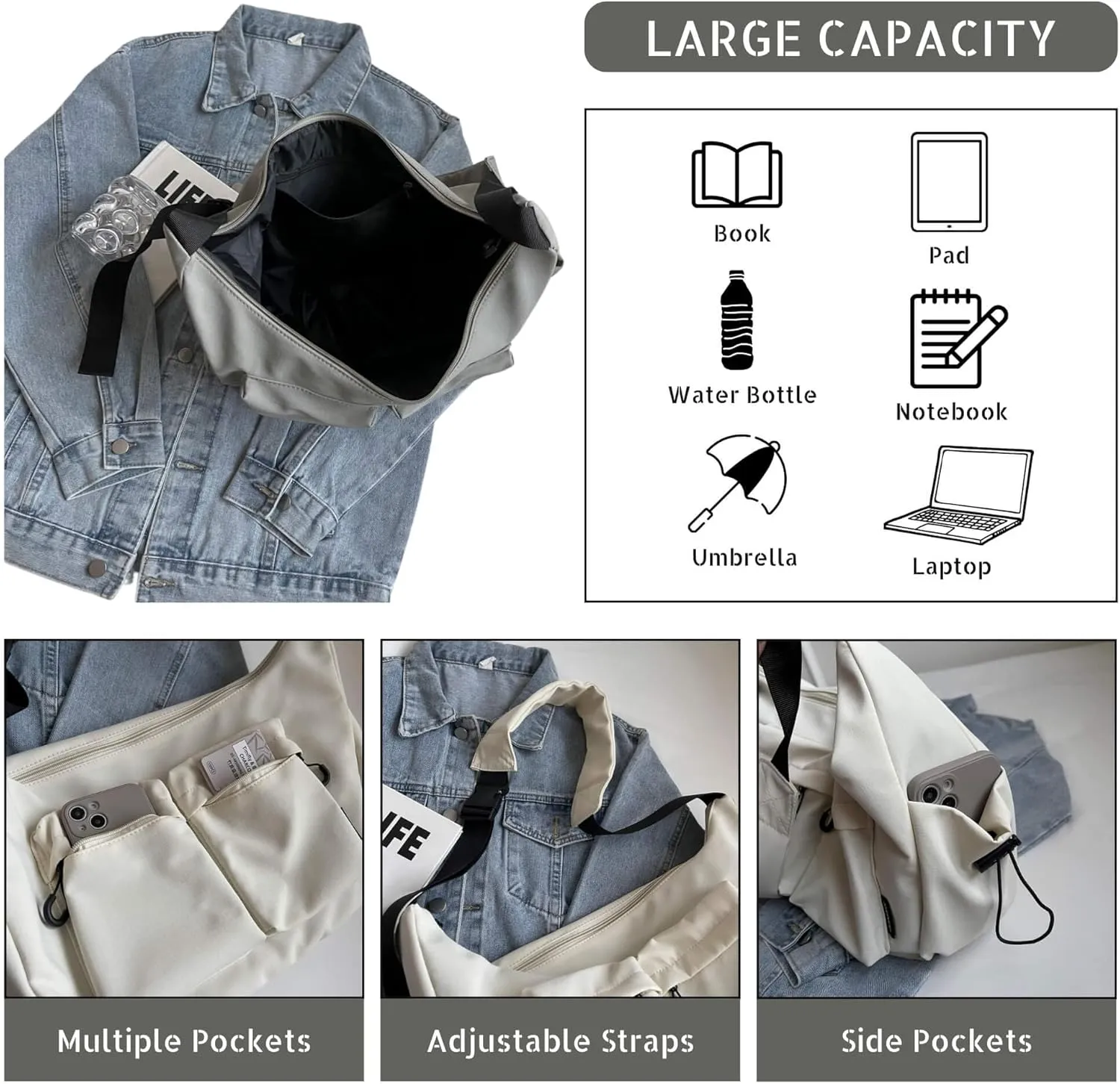 Stylish Canvas Crossbody Crescent Bag for Women, Medium Lightweight Hobo Bag