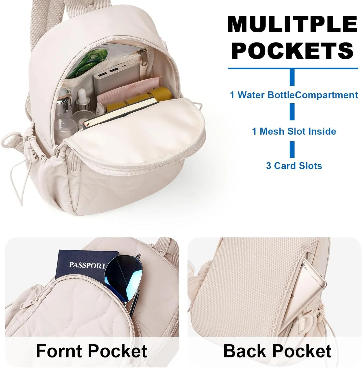 Stylish Sling Bag for Women – Versatile Crossbody Backpack with Adjustable Strap, Lightweight Shoulder Bag for Travel, Hiking & Sports(Beige-Small)