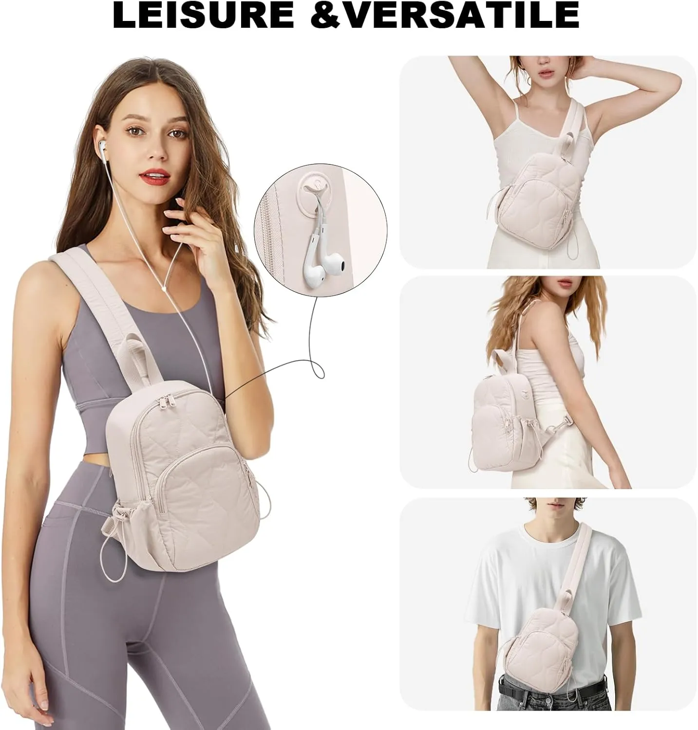 Stylish Sling Bag for Women – Versatile Crossbody Backpack with Adjustable Strap, Lightweight Shoulder Bag for Travel, Hiking & Sports(Beige-Small)