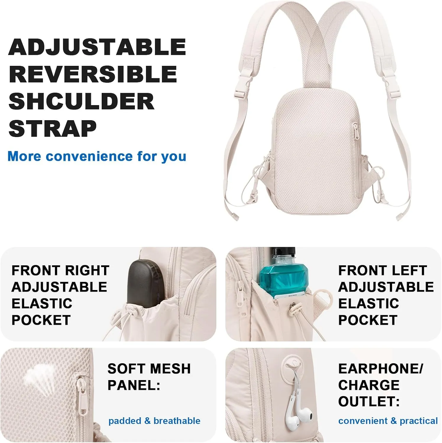 Stylish Sling Bag for Women – Versatile Crossbody Backpack with Adjustable Strap, Lightweight Shoulder Bag for Travel, Hiking & Sports(Beige-Small)