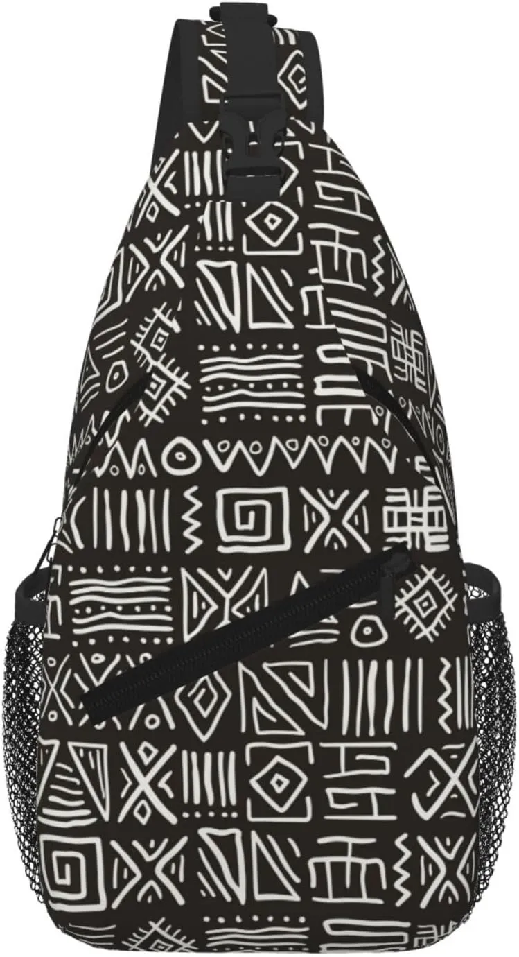 Stylized African Pattern Sling Shoulder Bag Backpack Adjustable Crossbody Bag Chest Bag Daypack For Men Women Hiking Travel