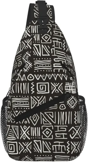 Stylized African Pattern Sling Shoulder Bag Backpack Adjustable Crossbody Bag Chest Bag Daypack For Men Women Hiking Travel