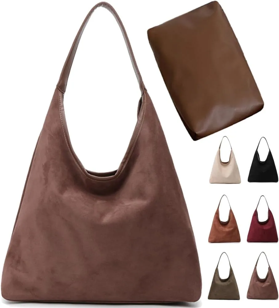 Suede Hobo Bag for Women - Brown Retro Slouchy Purse - 2025 Upgrade New Fall Collection