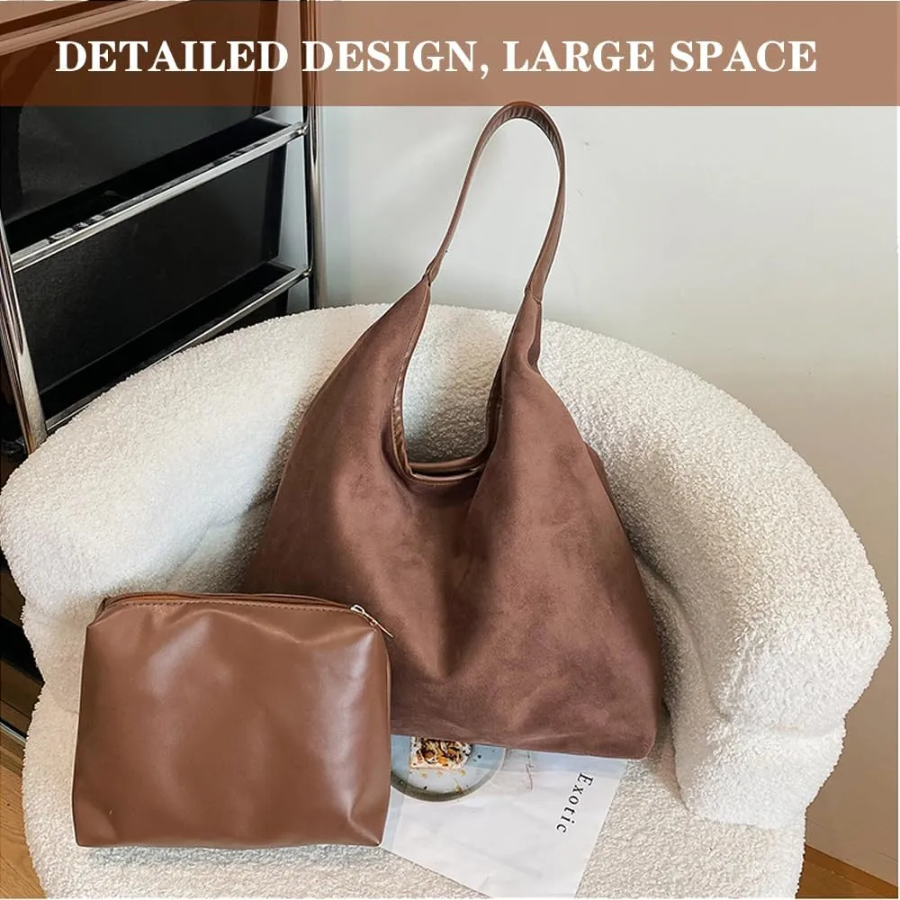 Suede Hobo Bag for Women - Brown Retro Slouchy Purse - 2025 Upgrade New Fall Collection