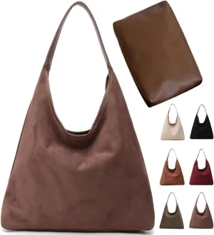 Suede Hobo Bag for Women - Brown Retro Slouchy Purse - 2025 Upgrade New Fall Collection